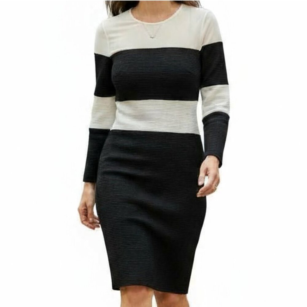 ABS Allen Schwartz Black and White Long Sleeve Dress - NWT - Size Medium